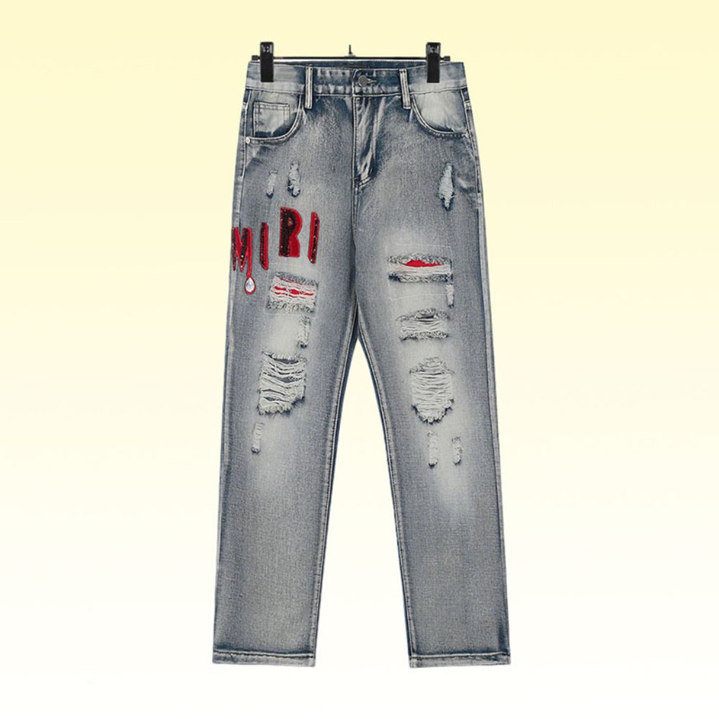 Amiri Blood And Tears Letter Embroidery Washed Jeans